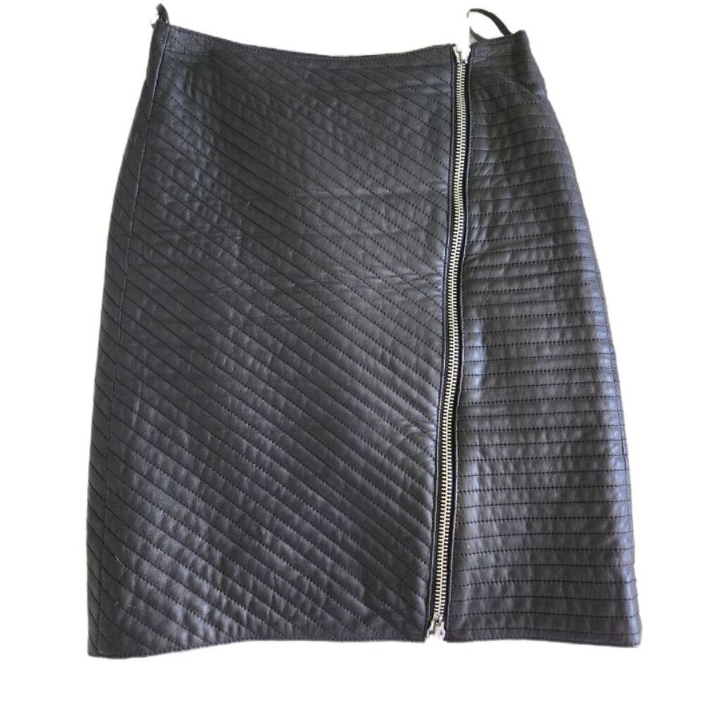 Reiss Black Leather Skirt – US 4 – Asymmetric Zip